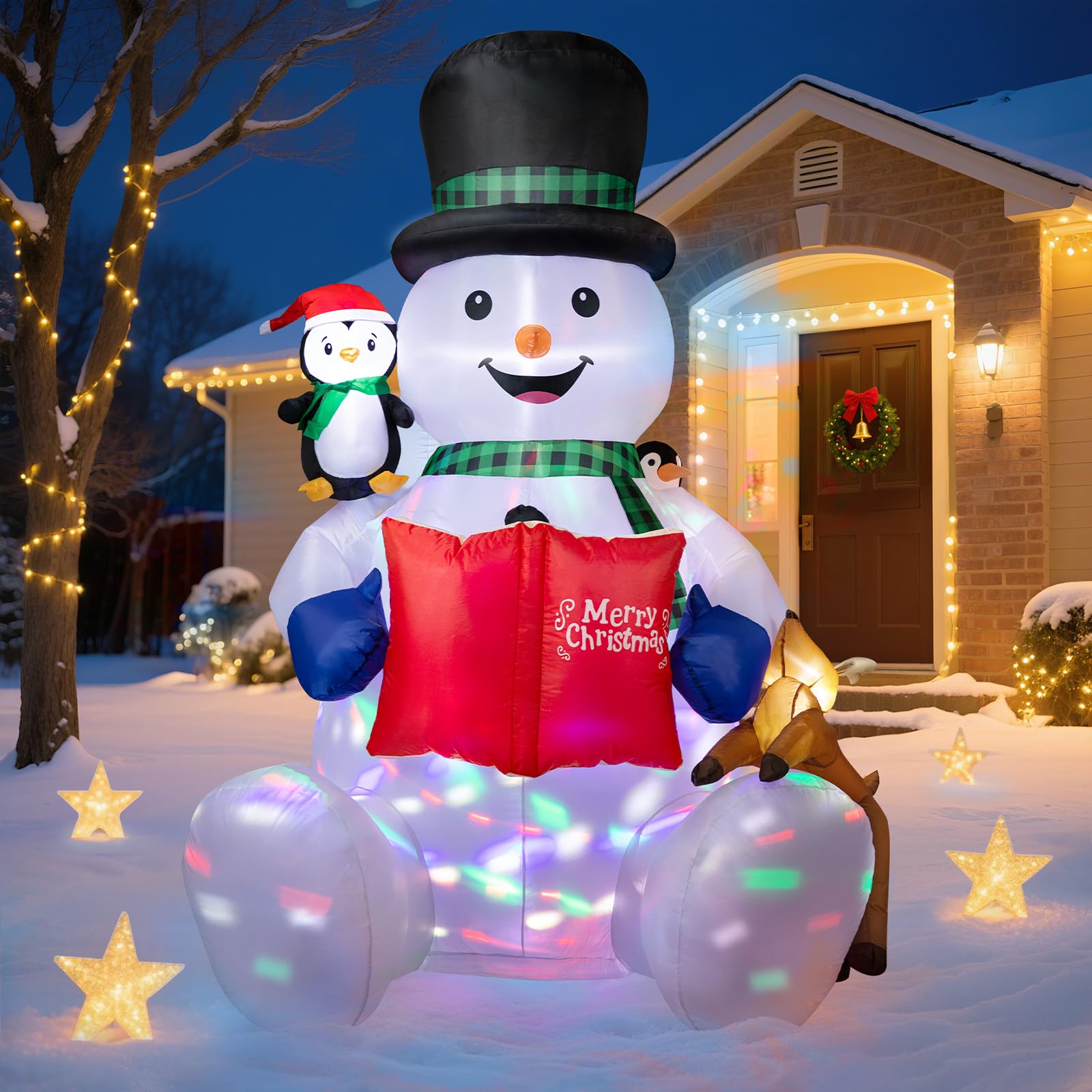 7FT/2,10 m aufblasbare Weihnachtsdeko Schneemann mit rotierenden LED Lichtern, aussen außen Frosty beleuchtet weinachtsdekorationen Figur für Weihnachten Outdoor draußen Garten