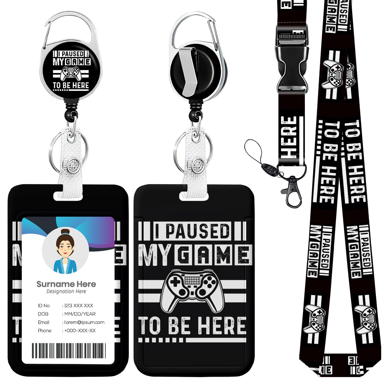 Game ID Badge Holder with Lanyard, Retractable Lanyards for ID Badges Name Tag Clips, Funny Nurse Teacher Office Student Gift