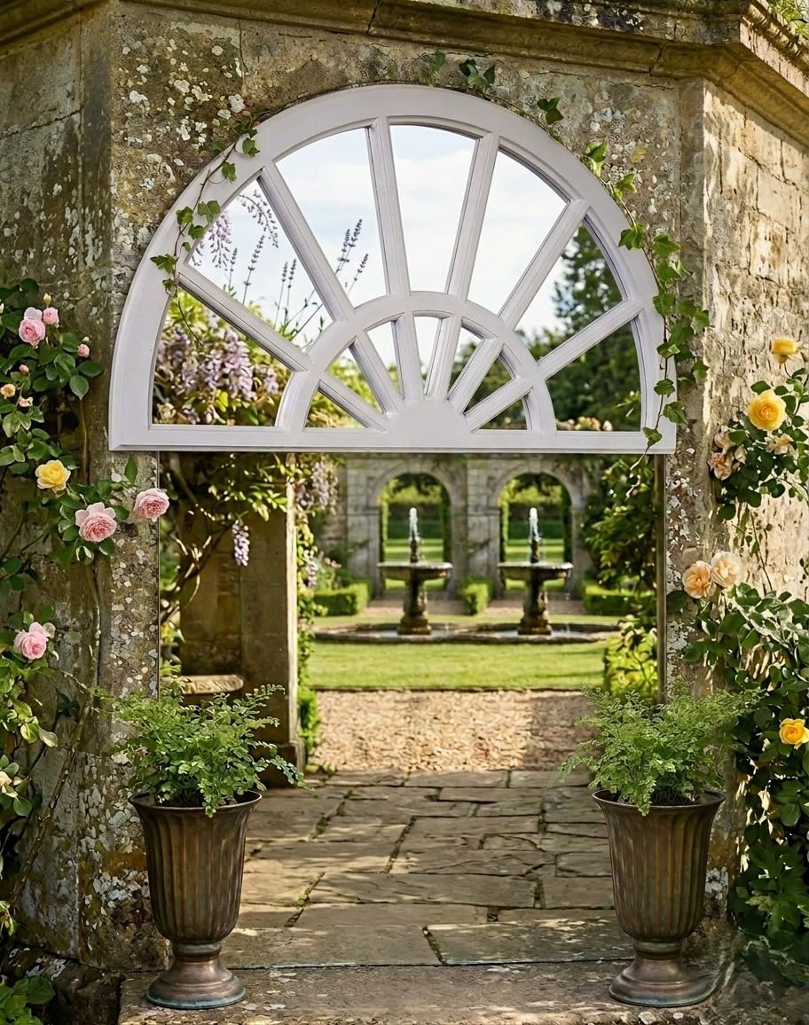 Deenz White Half Circle Palladian Arch Window Style Mirror 66X37cm