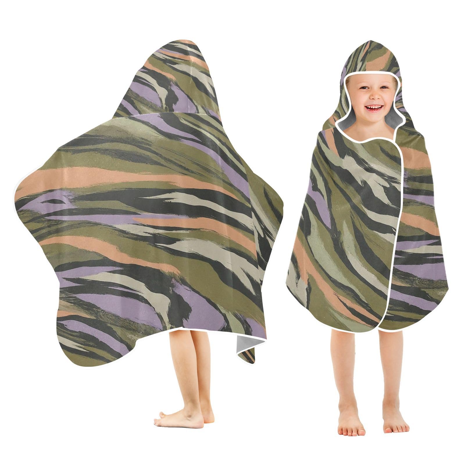 Kigai Camouflage Hooded Beach Towel for Kids Soft Absorbent Quick Dry Bath Towel with Hood Lightweight Toddler Shower Pool Bath Wrap for Boys Girls