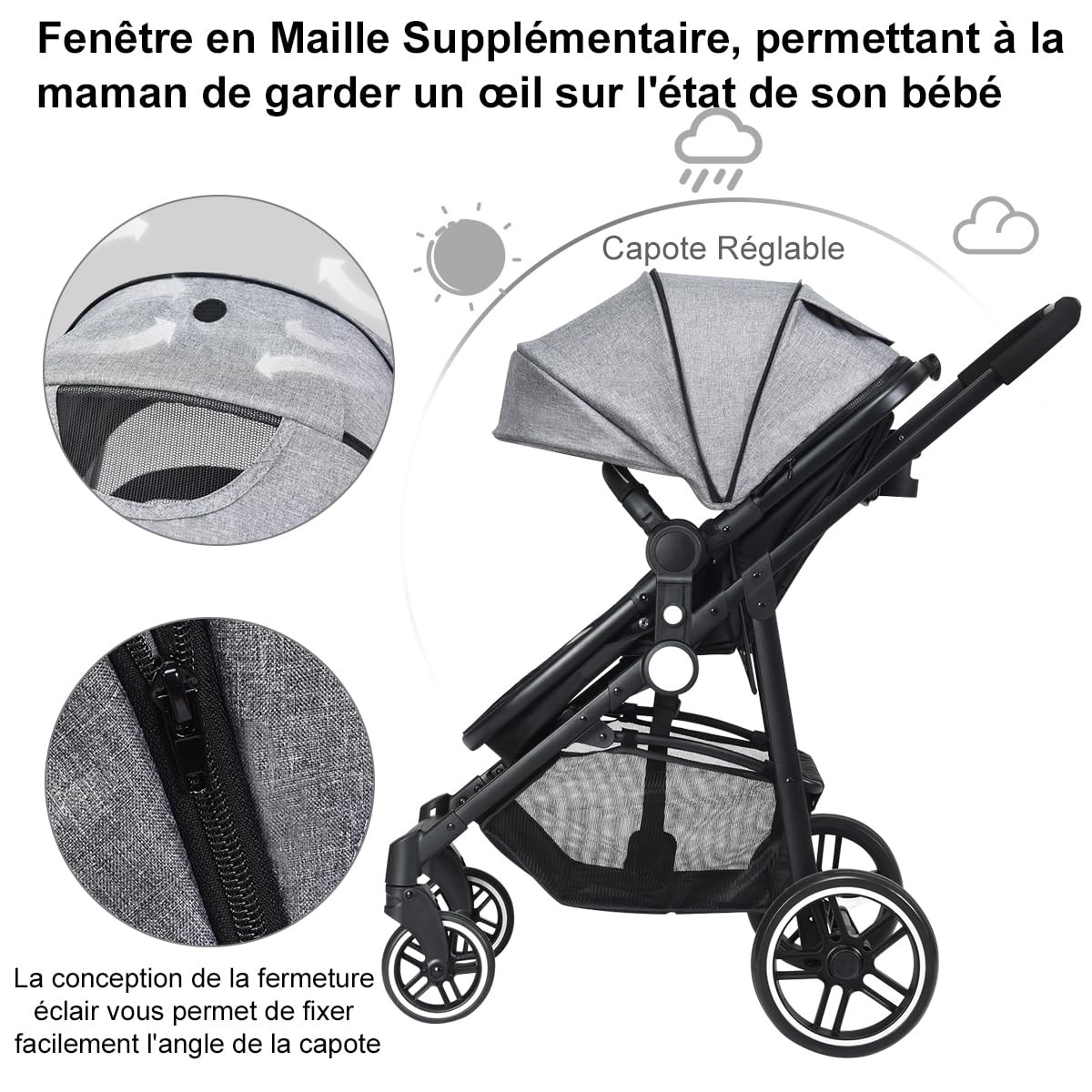 COSTWAY Poussette Canne Bébé Pliable 0-3 Ans avec Siège Réversible, Poussette Haute Paysage avec Auvent & Dossier Réglable, Frein à Pied, Harnais à 5 Points, Porte-gobelet, Charge 15kg(Gris)