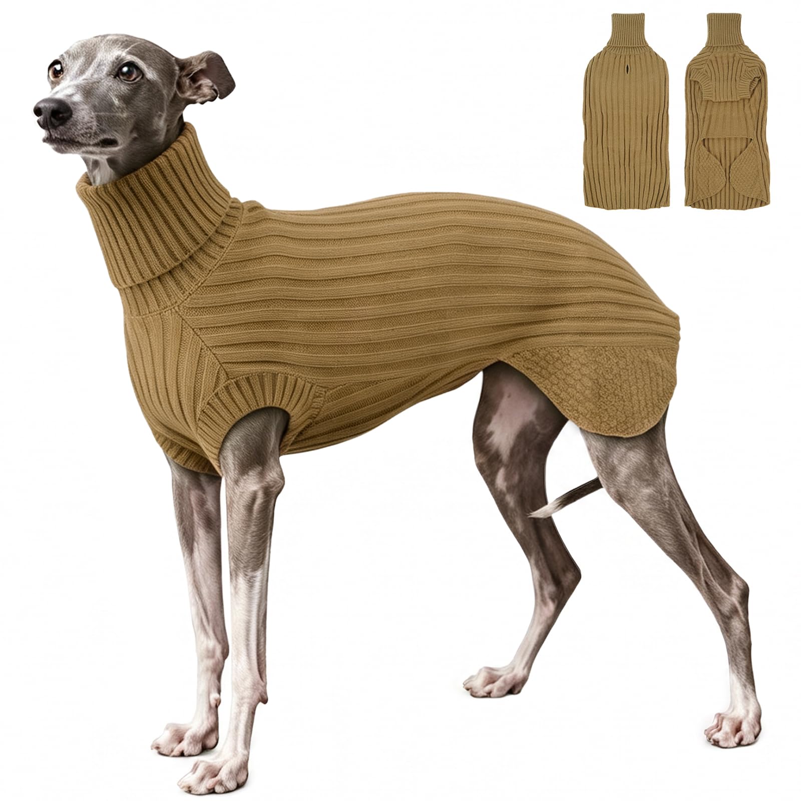 Italian Greyhound Jumper, Thick Warm Sweater for Whippets(Khaki, XS)