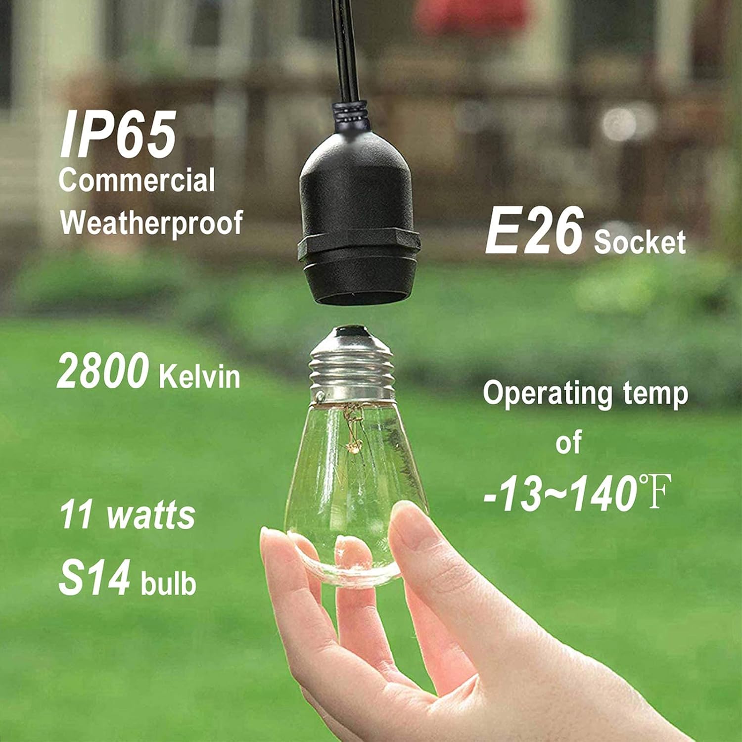 Afirst Outdoor Edison String Lights 48FT - Patio Lights 18 Bulbs 15 Sockets Commercial Weatherproof Outdoor String Lights for Backyard Garden Party Lighting