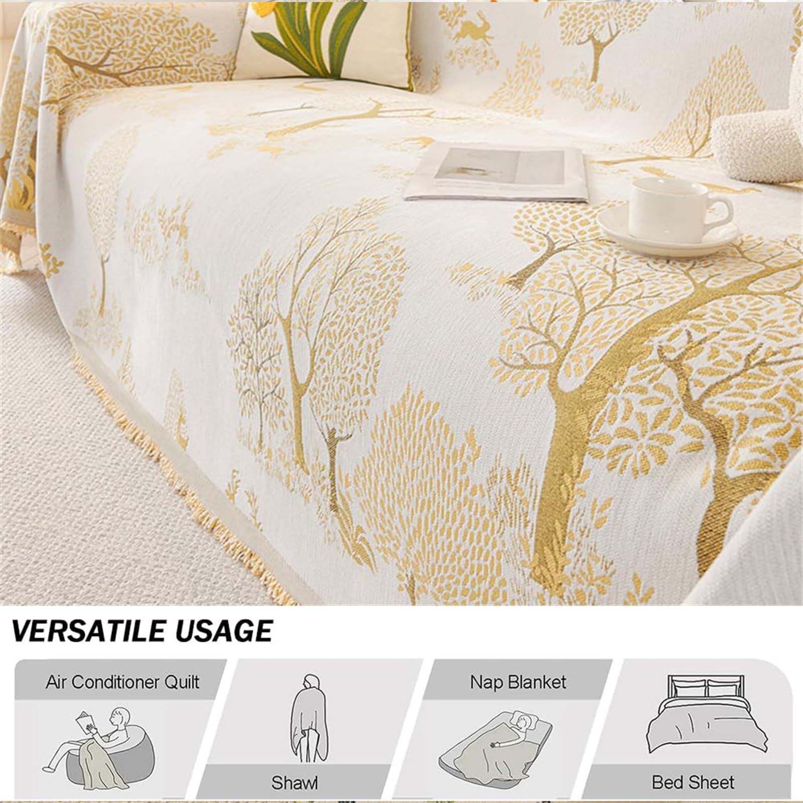 Coperta Copripoltrona in Chenille, Grande Plaid Reversibile con Albero per Divani da 3, 2 e 4 Posti, Copertura Angolare a L Versatile Khaki 180x230cm/70.87x90.55in