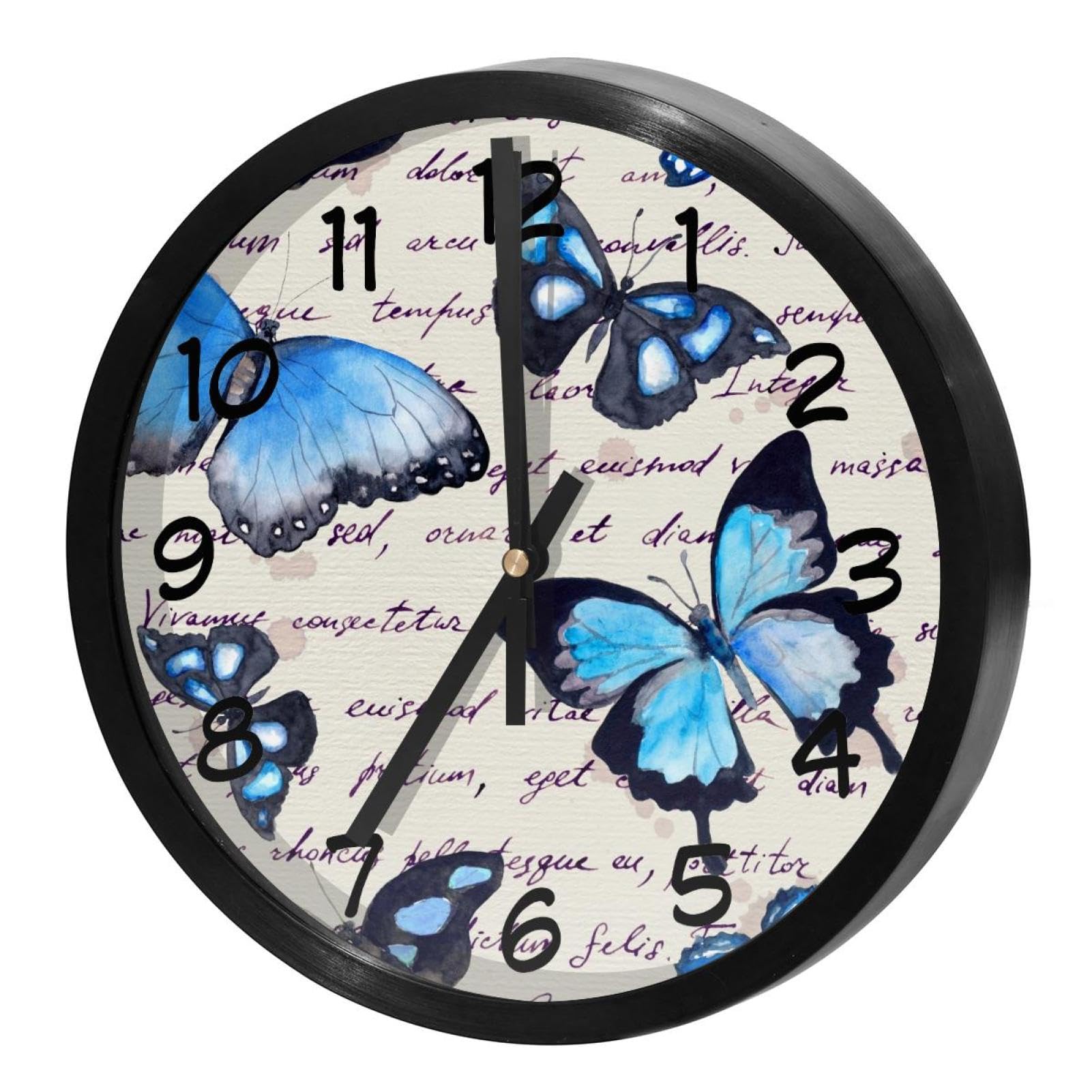 Horloge murale ronde papillon bleu pour créer un espace de travail calme