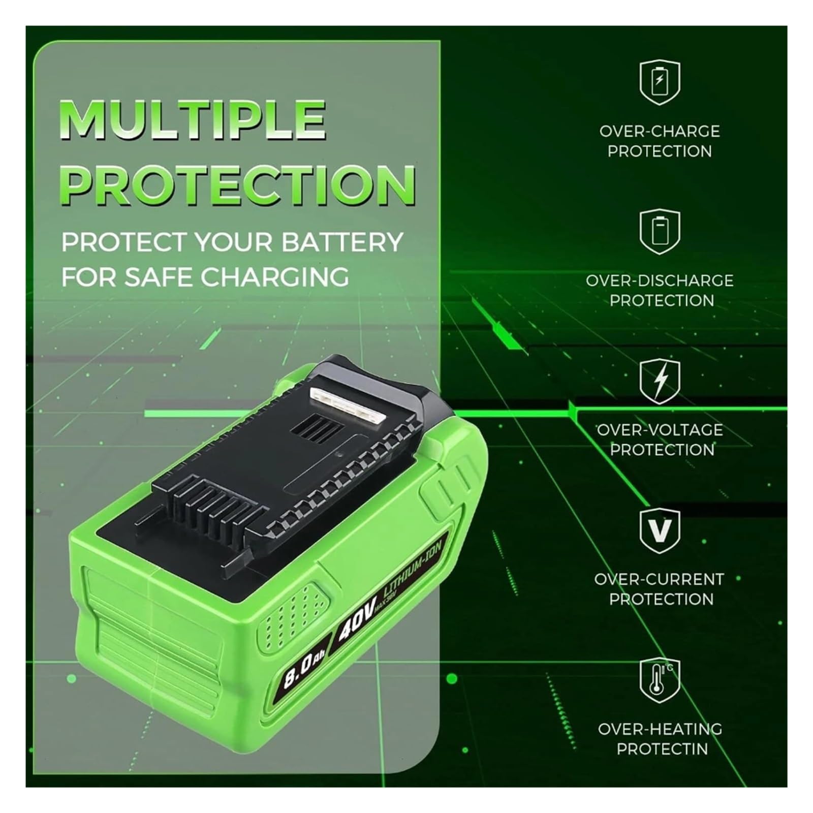 Batería de Repuesto de 8,0 Ah Compatible con Herramientas Greenworks G-MAX de 40 V (29472, 29462, 29252 y 20202) (batería de Iones de Litio de 40 V)