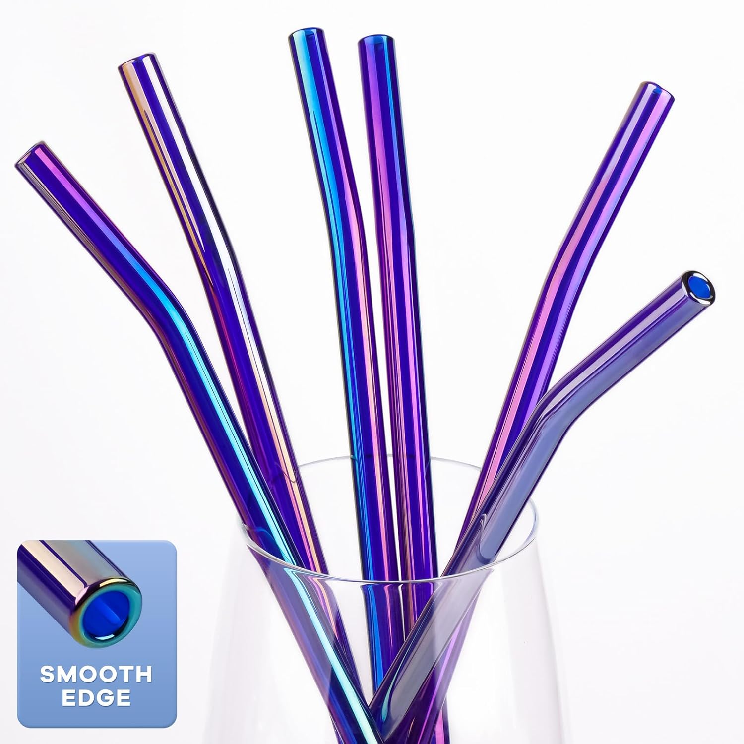 NiHome Reusable Glass Drinking Straws Clear 12-Pack, 8"x0.3" Set of 6 Straight and 6 Bent with 2 Cleaning Brushes for Milkshakes, Frozen Drinks, Smoothies, Eco-Friendly Dishwasher Safe