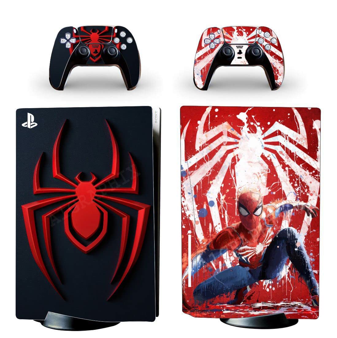 Khushi Decor Spider Man 2 UV 3M Vinyl Sticker Decals for PlayStation 5 Disk Version Console and Two Dual Sense 5 Sticker Skins Black PS5 Skin Console and Controller Design