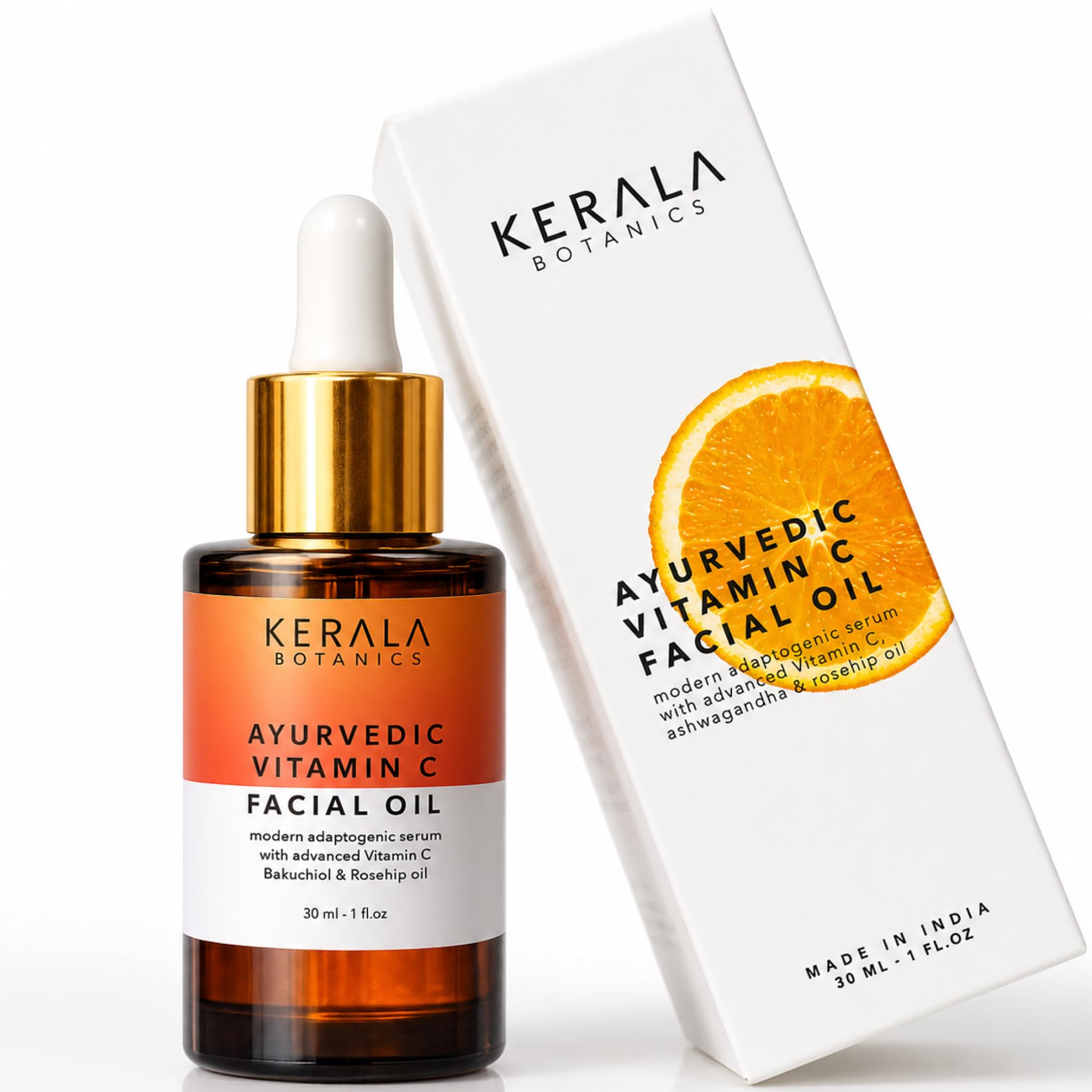 Aceite ayurvédico de vitamina C, suero de vitamina C iluminador de la piel con aceite de rosa mosqueta, ashwagandha, escualano, aceite facial hidratante - aceite facial no graso - aceite puro de