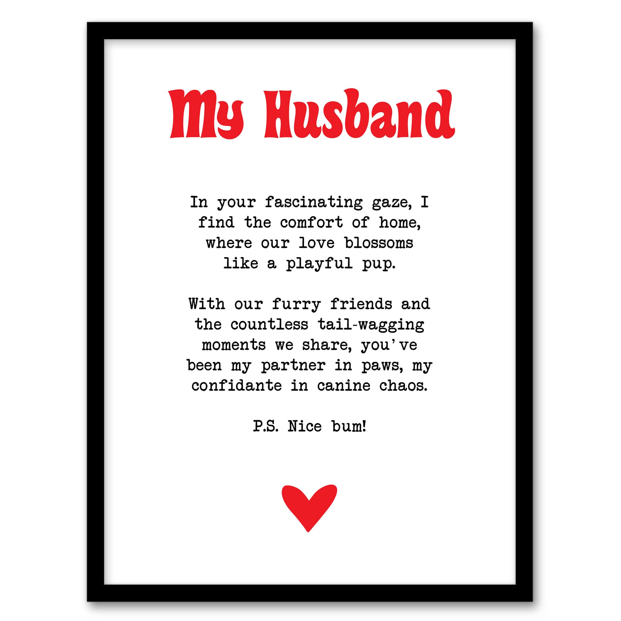 Artery8 Love Poem Dog Lover Husband Romantic Poetry Fun Bedroom Artwork Framed Wall Art Print 18X24 Inch