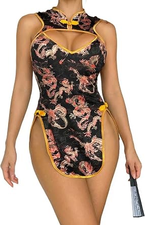 Alrovetoney Sexy Lingerie Fantasy Costume Sexy Series Printed Cut-Out Slit Womens Costume Red S-XXL