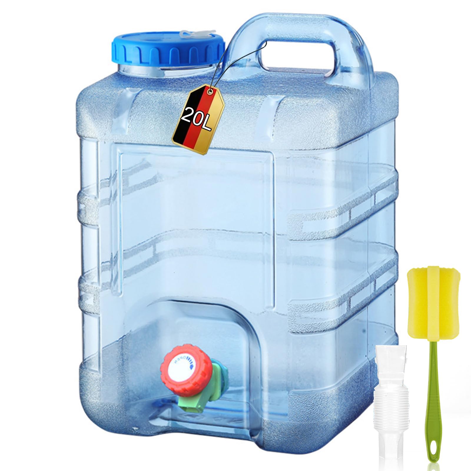 RUYI Wasserkanister mit Hahn und Schraubdeckel, Camping Wasserkanister BPA-frei Trinkwasserkanister, Tragbarer Wassertank mit Griff für Wohnwagen Picknick Wandern (Upgrade 20L)