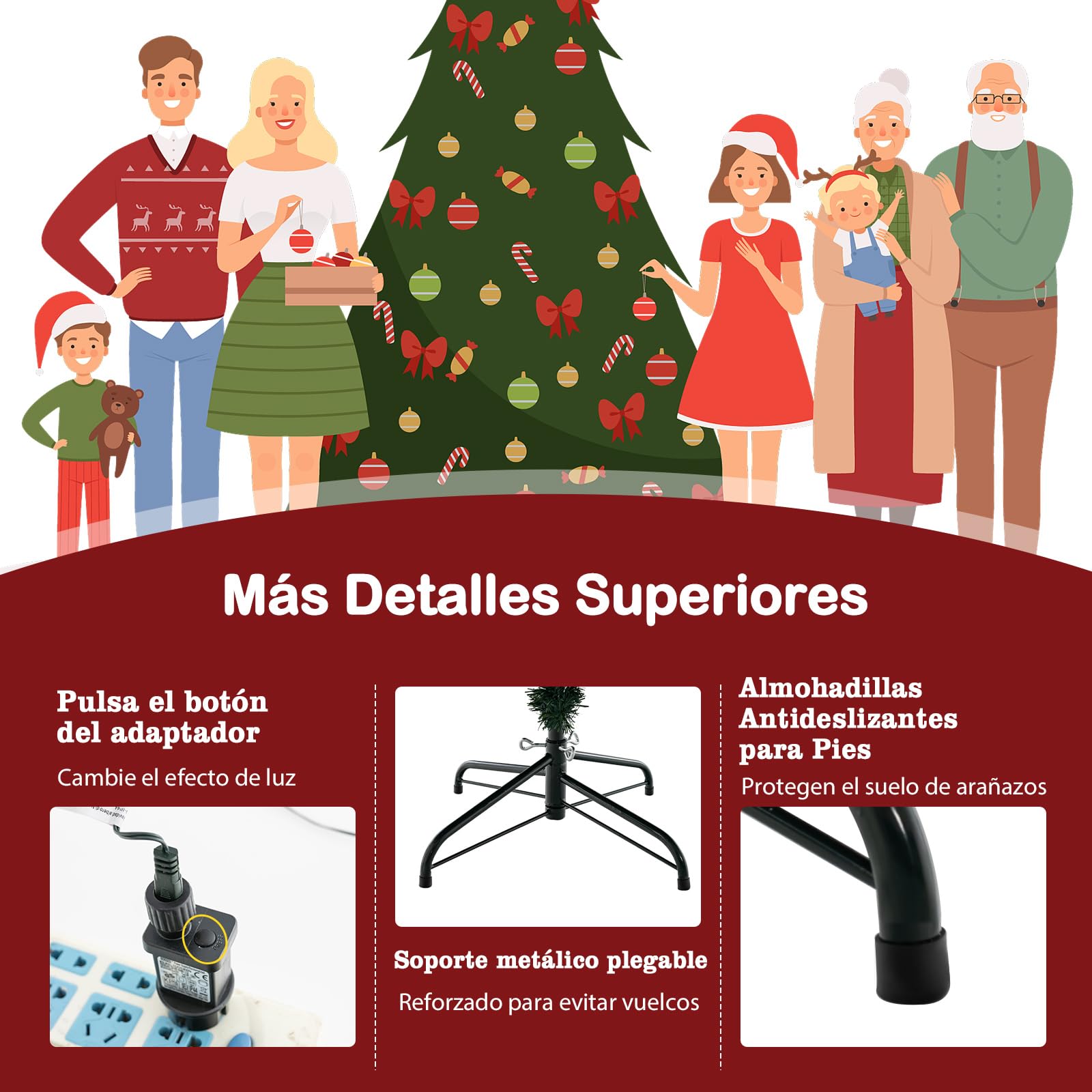 COSTWAY Árbol de Navidad 183cm, Arbol de Navidad con Luces Incorporadas, 280 Luces, Blancas Cálidas, Arboles de Navidad con Luces Integradas, 8 Modos, 788 Ramas de PVC y PE, Arvore de Natal (183cm)