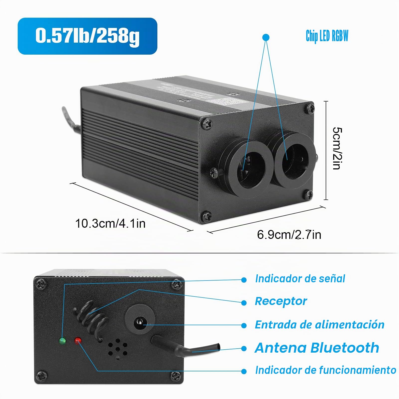 CHINLY Bluetooth 12W RGBW Twinkle LED Kit de Luces de Techo de Estrella de Fibra óptica APLICACIÓN/Control Remoto 400pcs * (0.5 + 0.75 + 1.0mm) para el hogar/el automóvil