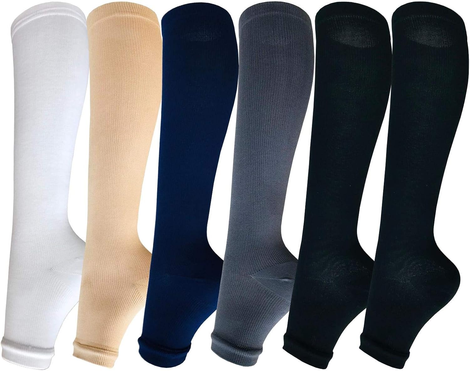 Toe Open Graduate Compression Socks Toeless 6 Pairs 1520 mmHg for