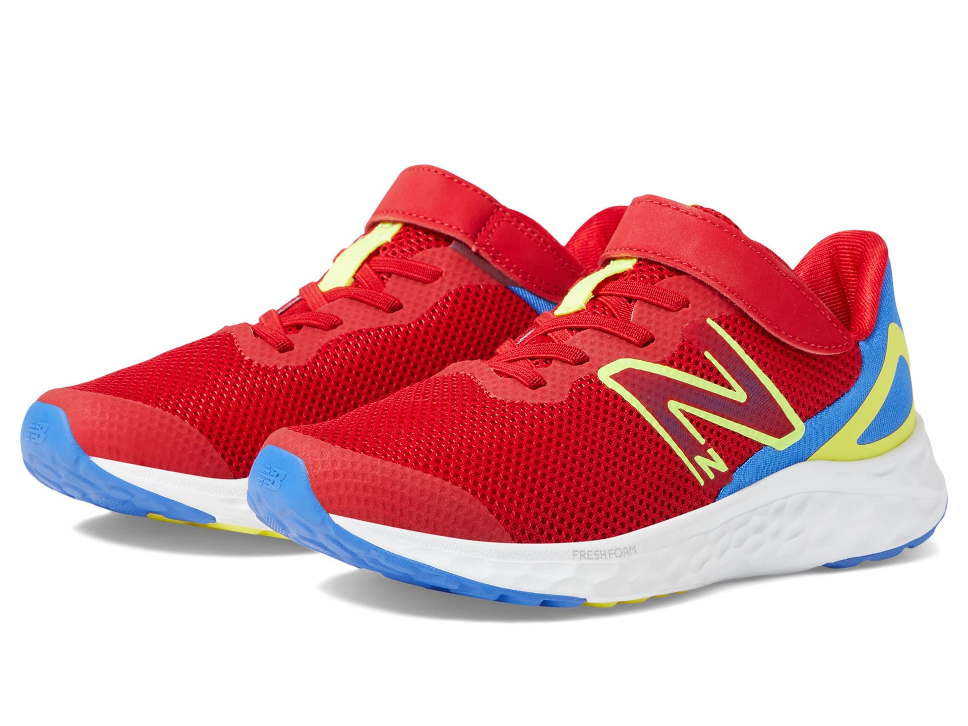 New Balance Baby Boys Fresh Foam Arishi V4 Hook and Loop Running Shoe, Team Red/Marine Blue/Cosmic Pineapple, 3 Infant