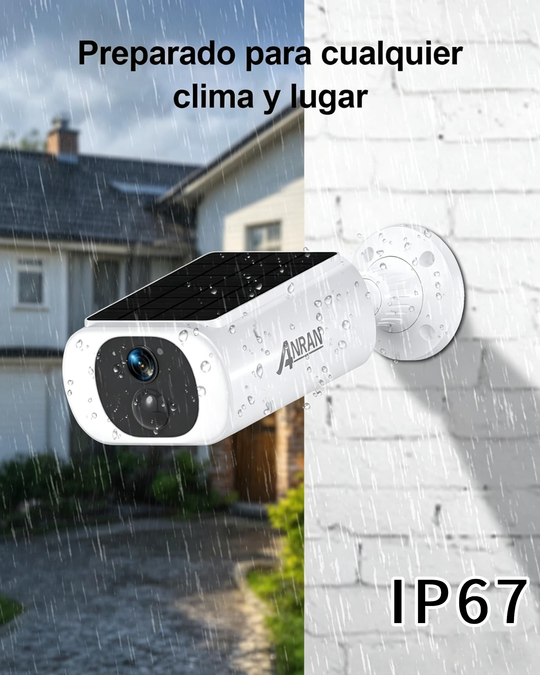 ANRAN 2K Cámara Vigilancia Exterior con Batería Recargabl, Cámara de Panel Solar Integrado de Seguridad sin Cables, 2.4 GHz WiFi, Iluminación Inteligente, PIR Movimiento Detección, Audio de 2 Vias