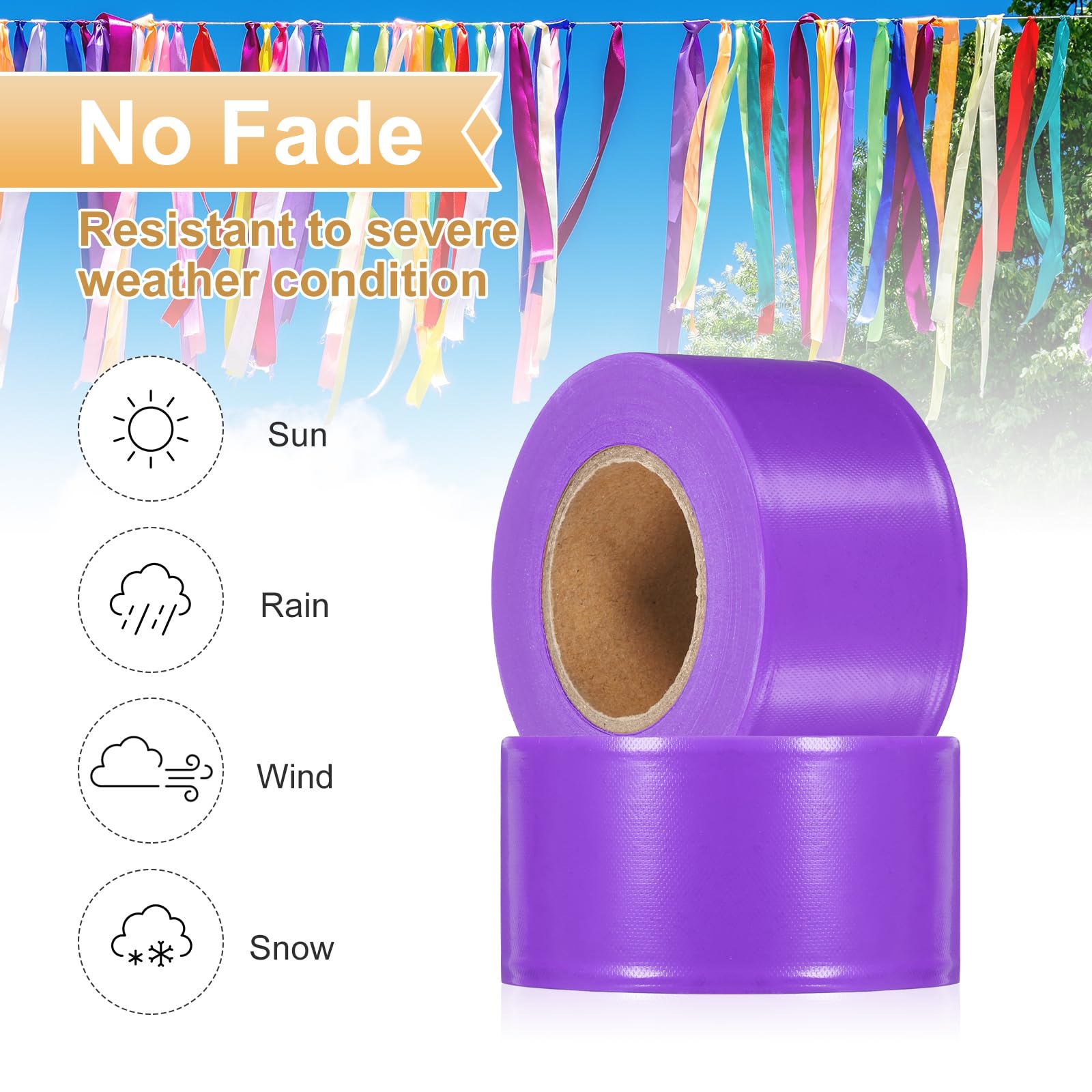 PATIKIL 12Pack Ruban De Marquage Fluorescent Violet, 1.5" x 150 ft Ruban PVC Neon Non Adhésif Pour Marquage D'Arbres, Marquage De Sentiers