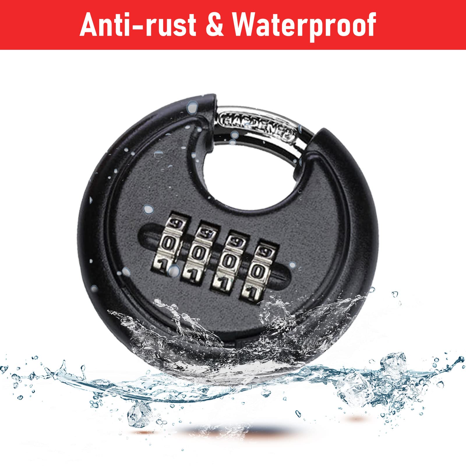 Ganggend 6 Pcs Combination Lock, 4 Digit Disc Outdoor Padlock with Shackle, Weatherproof Heavy Duty Combo Lock for Locker,Sheds,Fence,Storage Unit,Trailer,Gates Hasps,Gym(Black)