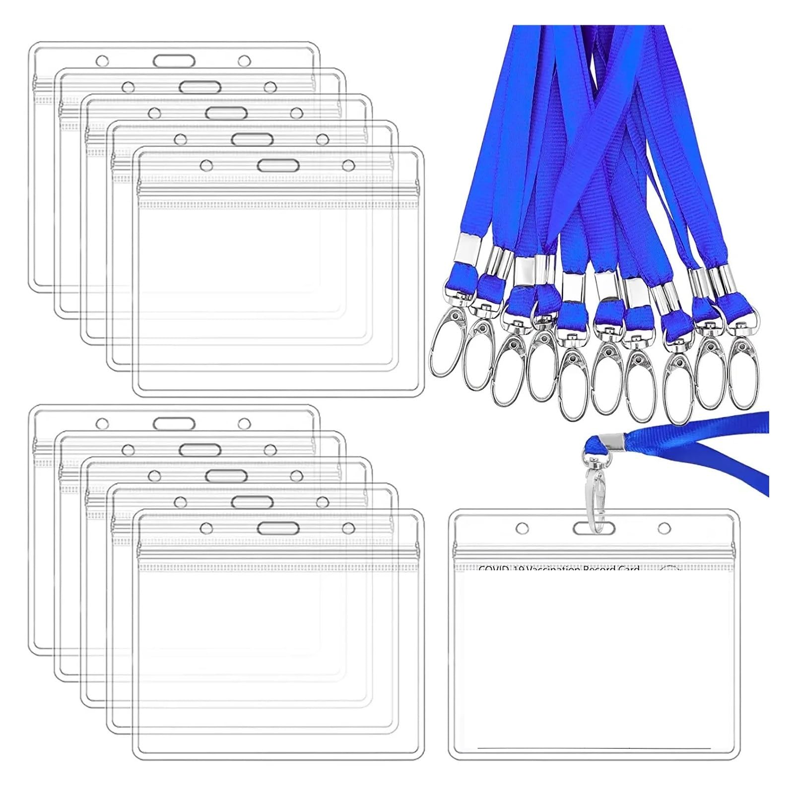 Lot de 10 cordons tour de cou avec porte-cartes en plastique transparent