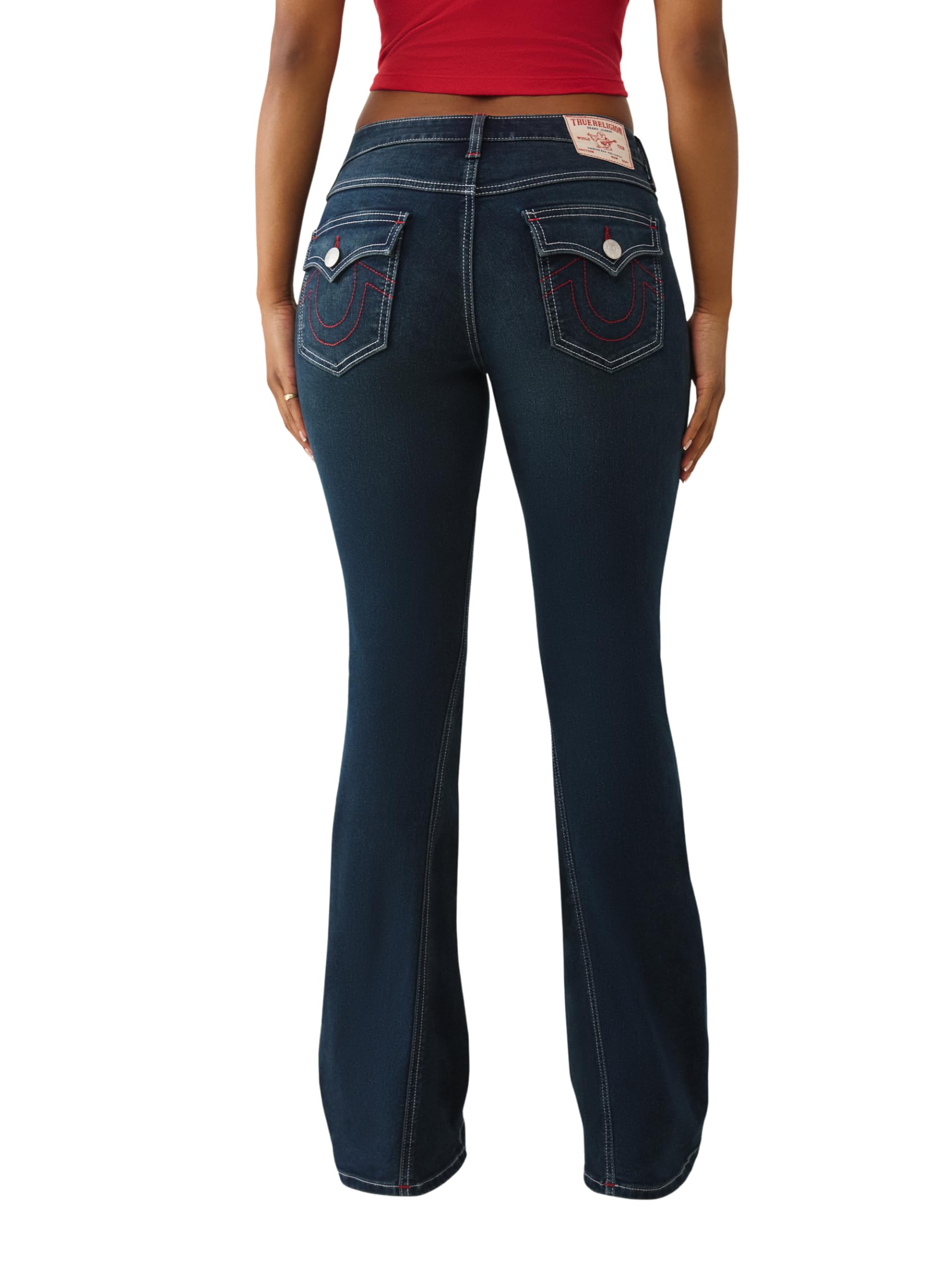 True Religion Damen Joey Single Needle Mid Rise Flap Flare Jeans
