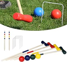 XMTECH Croquet Game, Croquet Game, Players & Adults, Wooden Croquet for 4 Players with Pegs, Children, Adults, Complete Set with Pegs, Wickets and Balls, Wooden Toy Garden Game