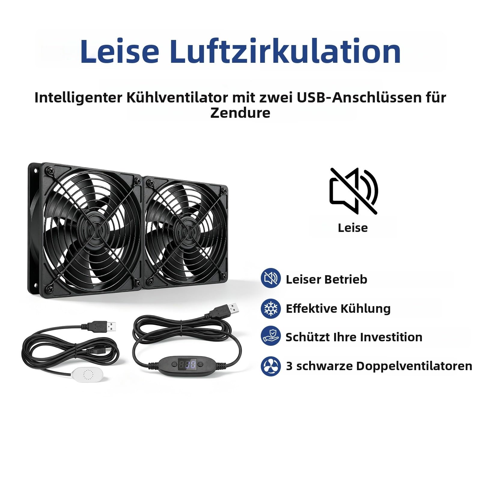 Smart-Lüfter für Zendure, temperaturgesteuerter Smart-Lüfter, für Zendure SuperBase 2000 SolarFlow 800 Plus 1600, leiser 3-Gang-Lüfter für Powerstation, USB-Eingang