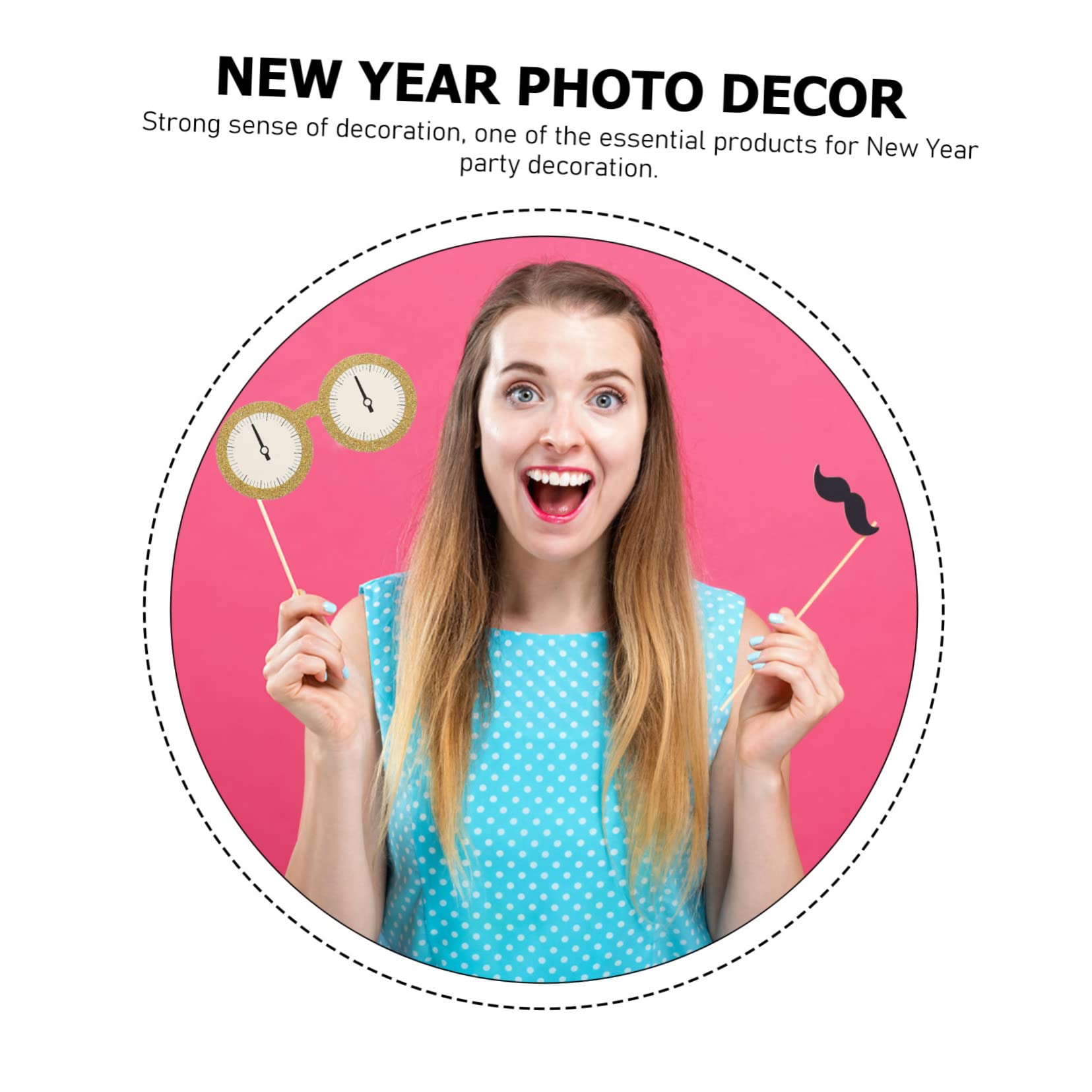 Cabilock 4 Juegos Accesorios de Fotos de año Nuevo decoración Paseo Fiesta Accesorios para Fotos apoyos de la Foto de la víspera de año Nuevo Accesorios creativos para Fotos Papel