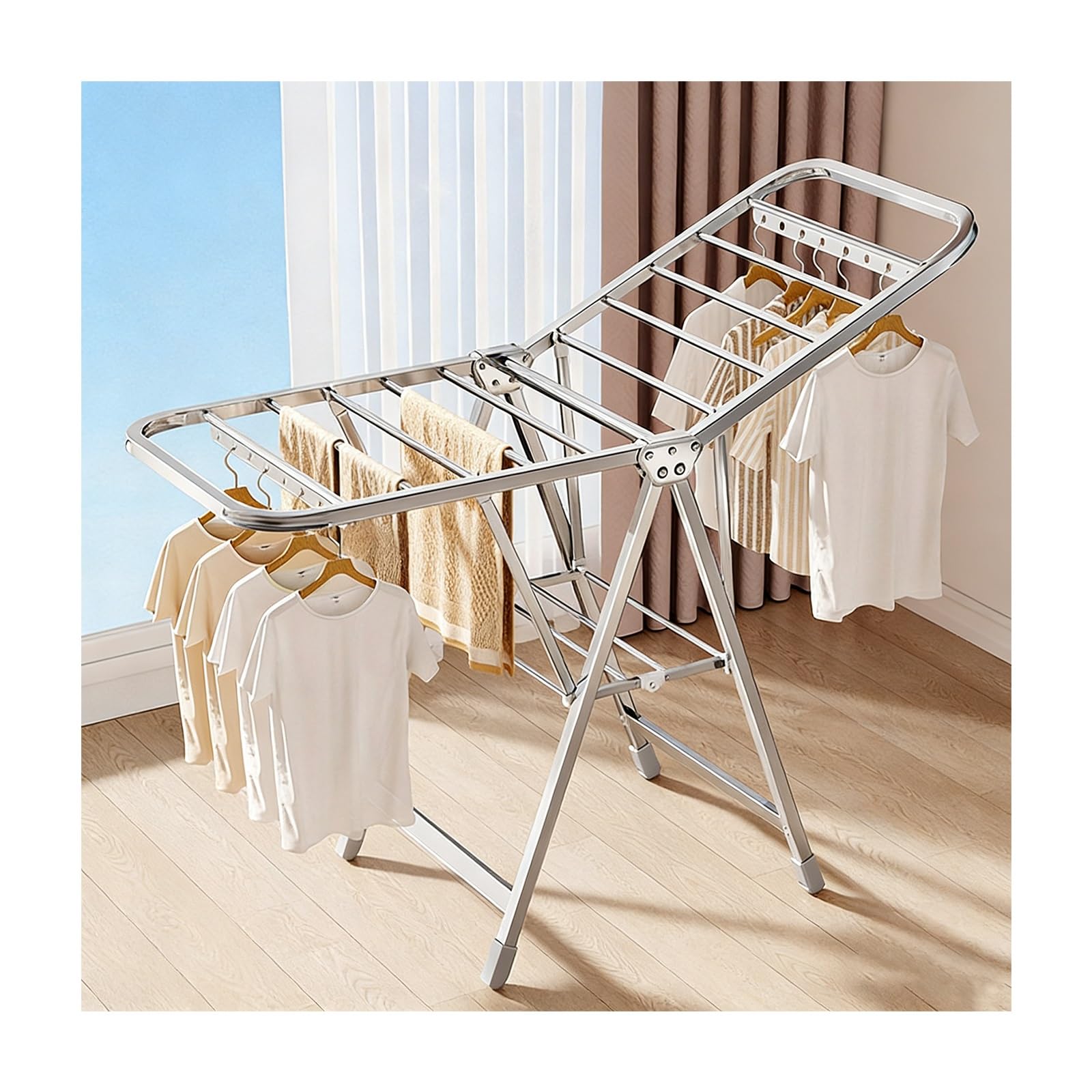 EYRMQWJPC Foldable Clothes Airer， Stainless Steel Folding Laundry Dryer Stand Adjustable 150-180CM Clothes Quilts Shoes Bags(Double-layered,160CM/63in)