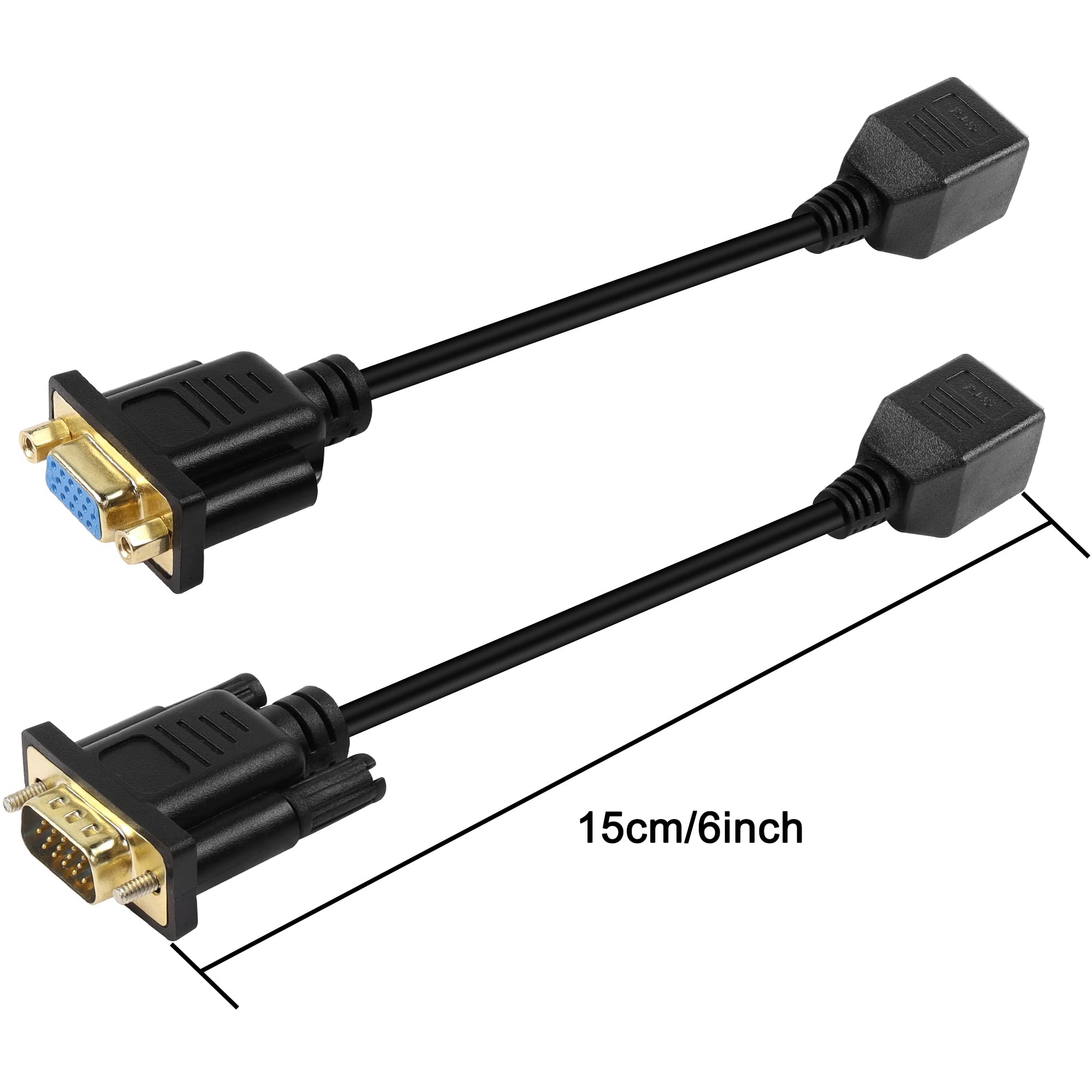 XMSJSIY VGA Extender Over Ethernet Adattatore VGA 15-Pin Maschio/Femmina a RJ45 Cat5e/Cat6 Adattatore Cavo LAN Extender 15m Convertitore per Multimedia Video 16cm - 2PCS