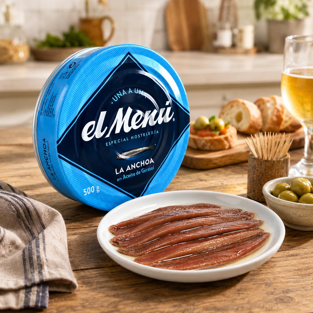 Anchoa en Aceite de Girasol Especial Hostelería El Menú 500g | Conserva Premium para Sector HORECA | Ideal Restauración, Tapas y Cocina Profesional