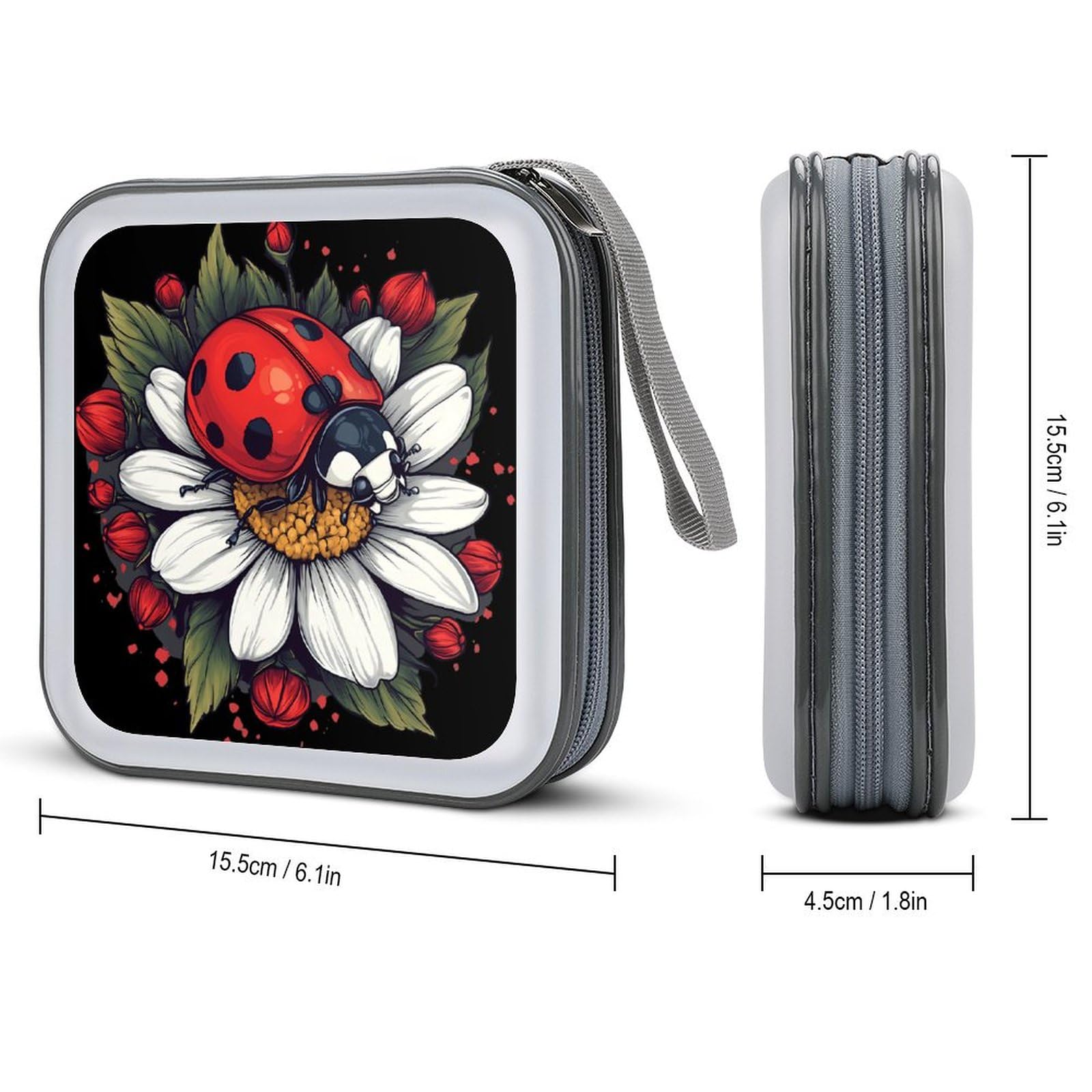 Daisy Flower with Ladybug Insect CD Case Plastic DVD Case Holder Wallet Disc Storage Organizer for Car Travel