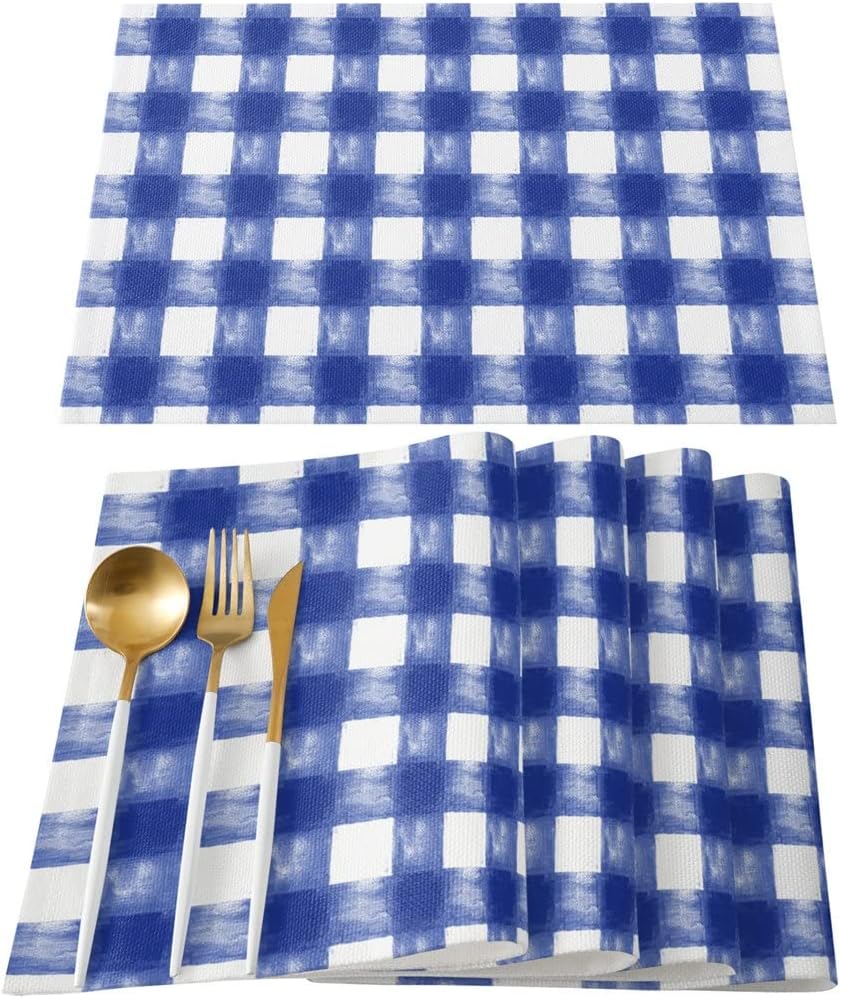 Idyllic Indigo Watercolor Grid Table Runners Home Dining Room Decor Table Cloth Wedding Party Table Runners(46x183cm)