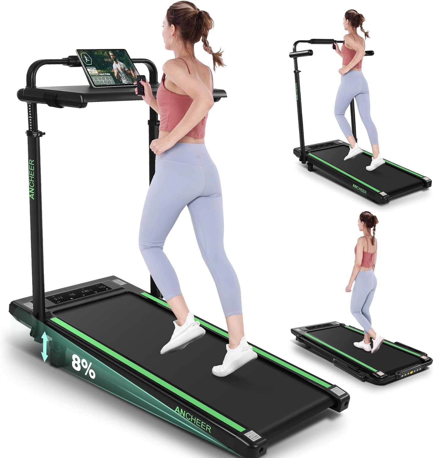 Walking Pad Treadmill with Incline & Adjustable Height, Under Desk Treadmills with Removable Desk Workstation,Foldable Treadmill for Home with Handle/Office 300lbs Max