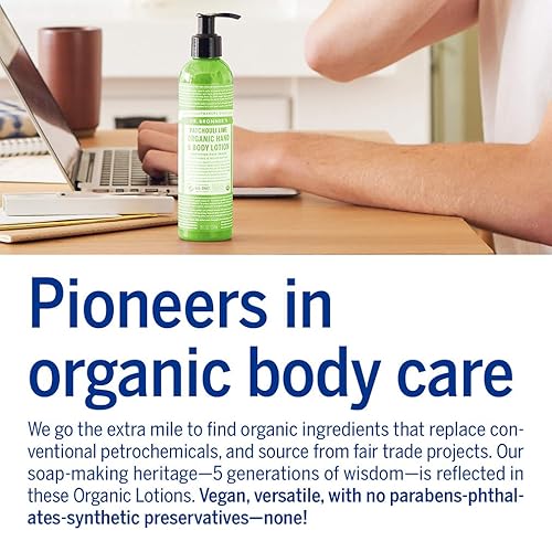 Miniatura 4 de Dr. Bronner's - Loción orgánica (pachuli y lima, 8 onzas) - Loción corporal e hidratante, con certificación orgánica, calmante para manos, rostro y
