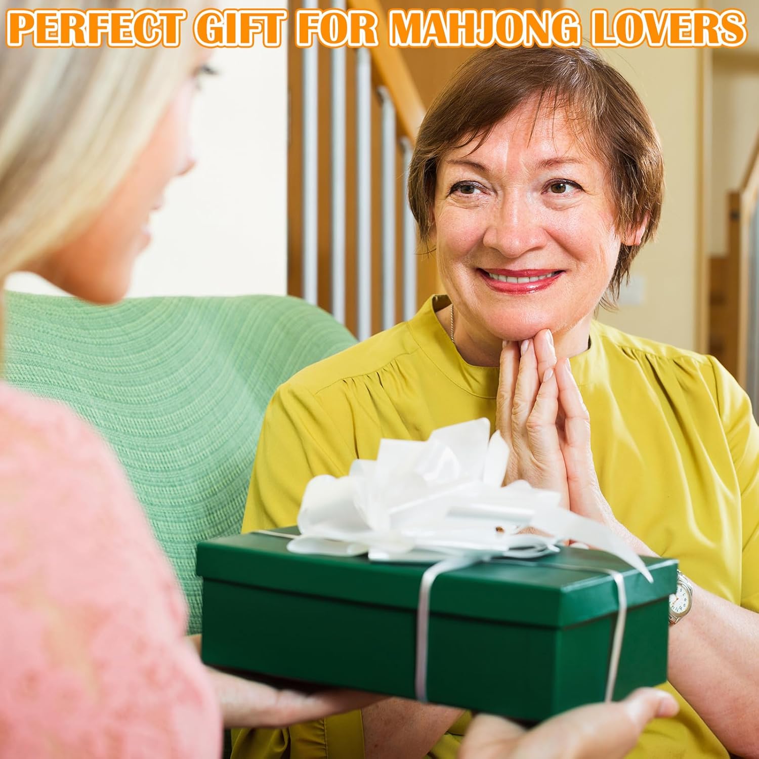 Ceenna American Mahjong Set Complete 160 Pcs Tile/Pushers/Carrying Bag/dice/Chips, 1.2 Inch Green Back Melamine Mahjong Tiles, Hand Carved Pattern for Adult Mah Jong, Beginners(Cute)