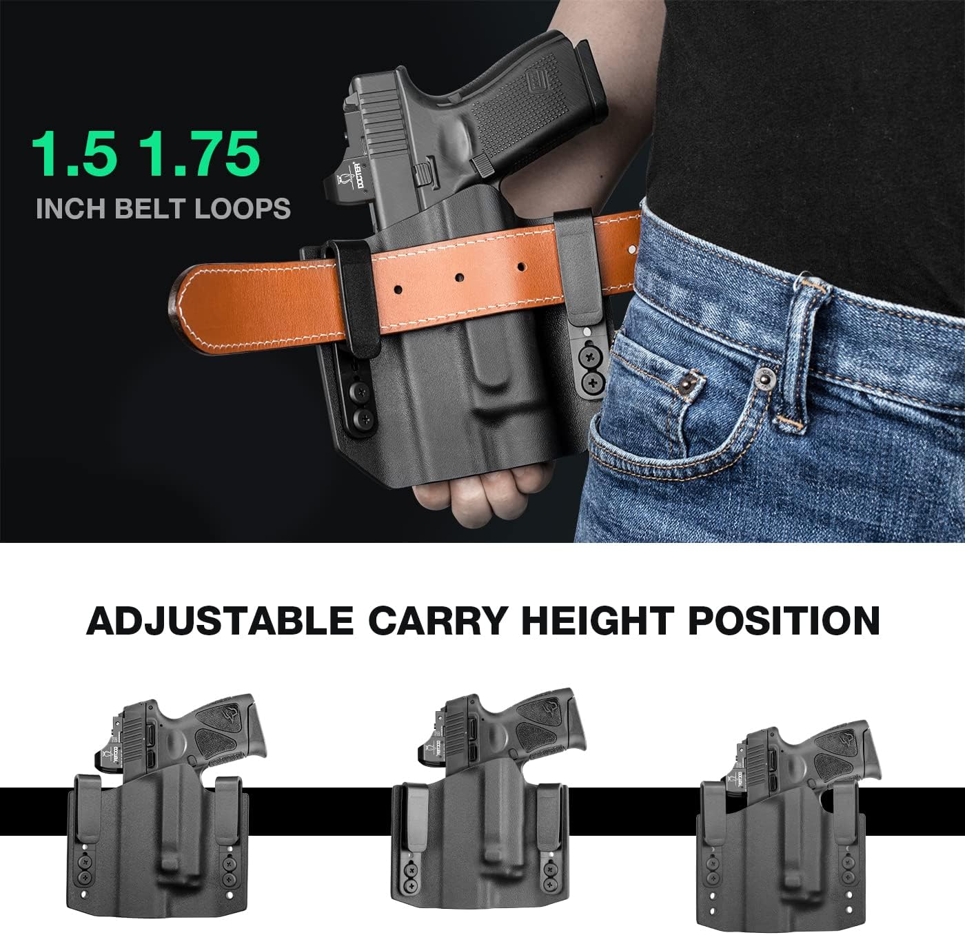 WARRIORLAND Taurus G2C / G3C Olight Baldr Mini Holster OWB Kydex Made Optic Cut Fit: Taurus G2C / G3C / Millennium G2 PT111 / PT140 w/BALDR Mini, Outside Waistband Carry, Adj. Ride Height, Right Hand