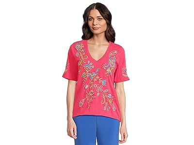 Johnny Was Raw Hem V-neck T-Shirts - Karime Women