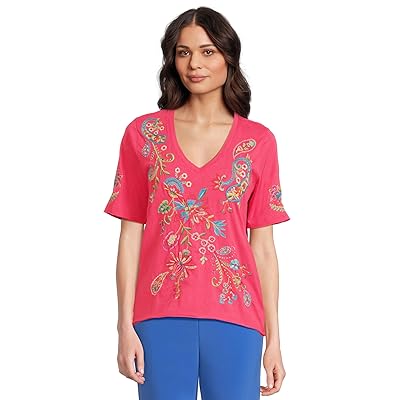 Johnny Was Raw Hem V neck T Shirts Karime Women