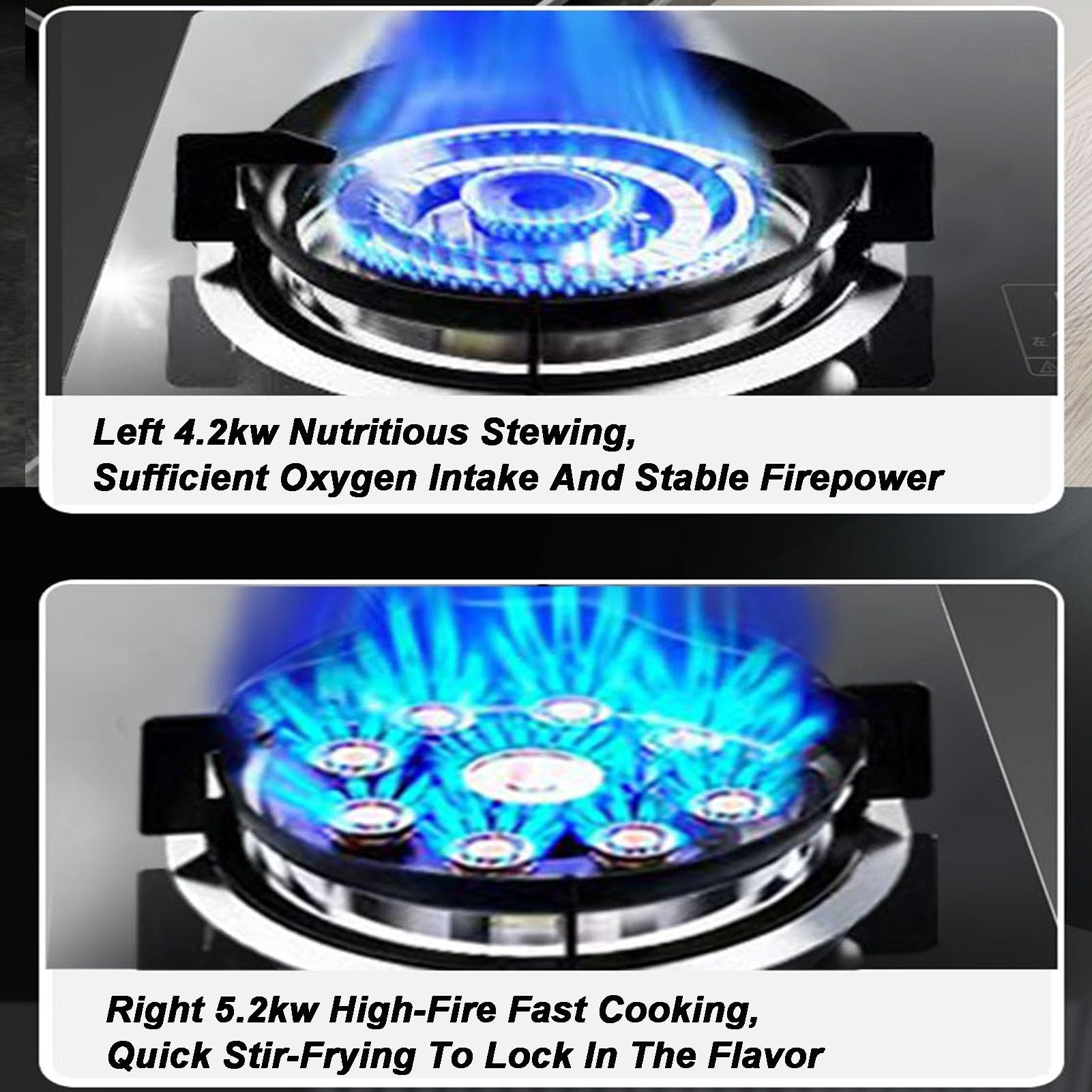 Cocina De Gas De 2 Fuegos, 4,5/5,2 KW, Agarradera De Hierro Fundido Con Protección Contra Llamas, Cocina Independiente De Cristal Negro.(NG)