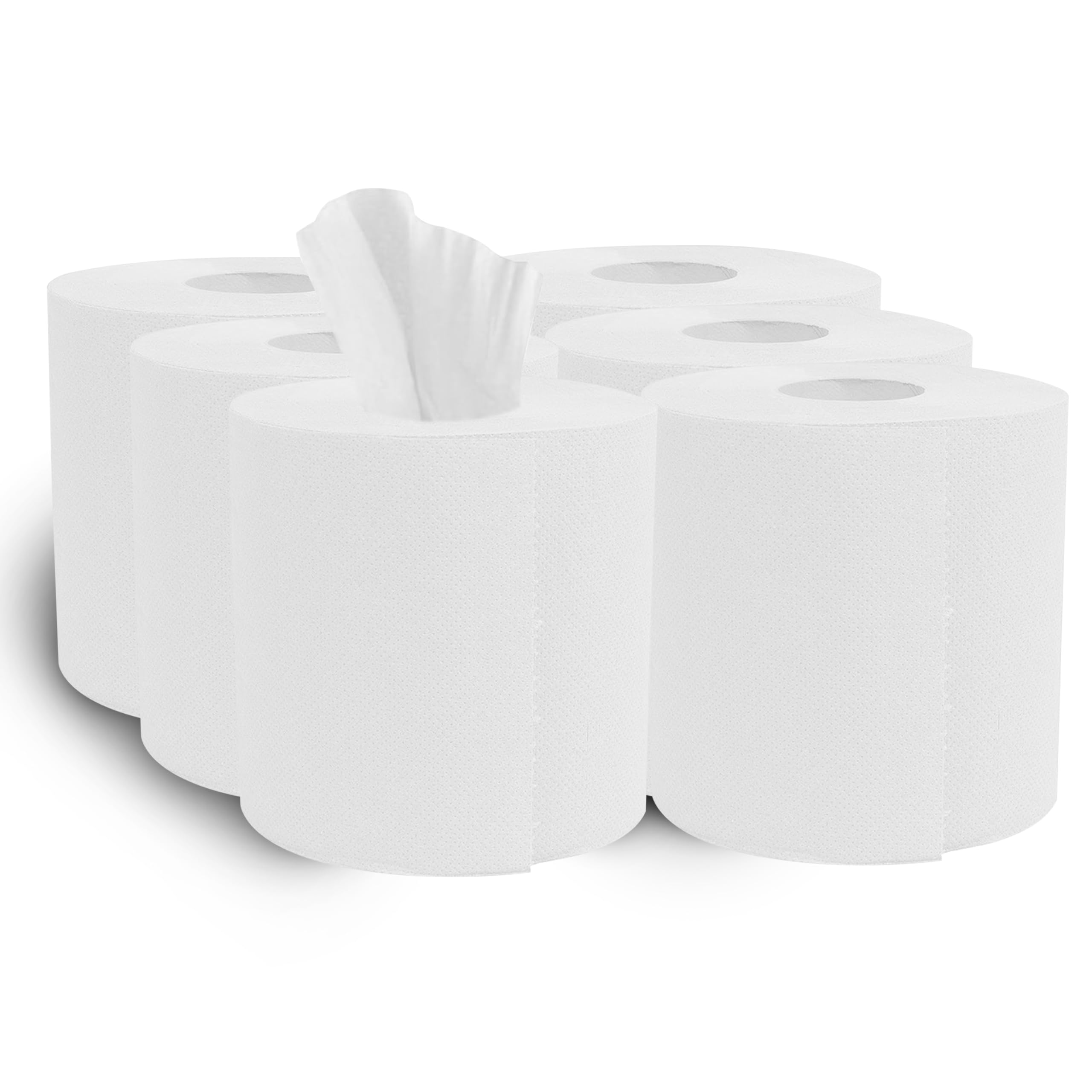 H-Line White Rolls Kitchen Towels Embossed Pattern Strong & Absorbent Paper Towel Tissue Roll Standard Household for Home Kitchen Office Warehouse (Pack of 6)