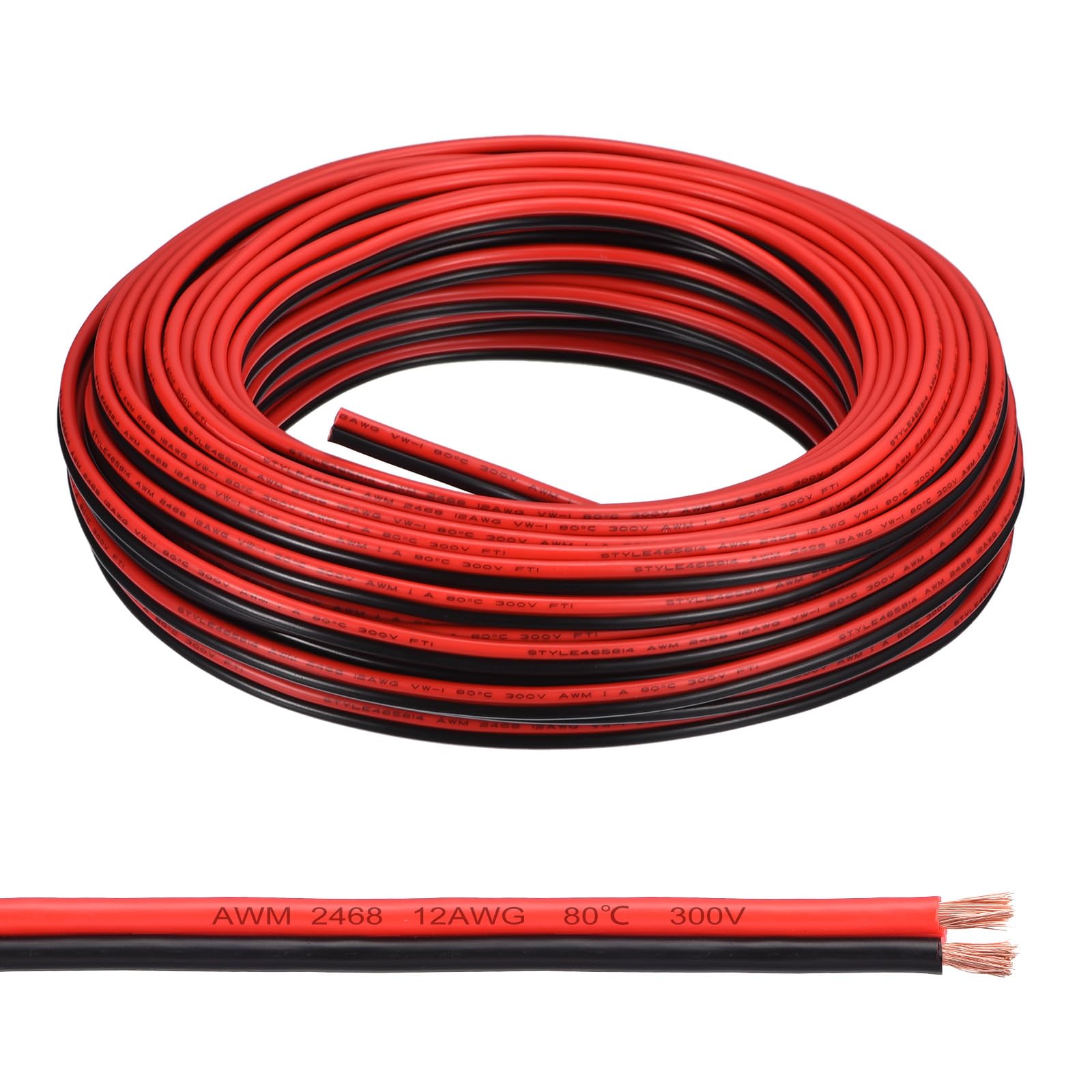 QUARKZMAN 12AWG Elektrischer Draht 2 x 3,31 mm² Strom Kabel 30 Meter Weich und flexibel Kupfer Verlängerungskabel UL2468 Mantelleitung Gerätekabel PVC Silkon 2 adrig Rot Schwarz Elektrokabel