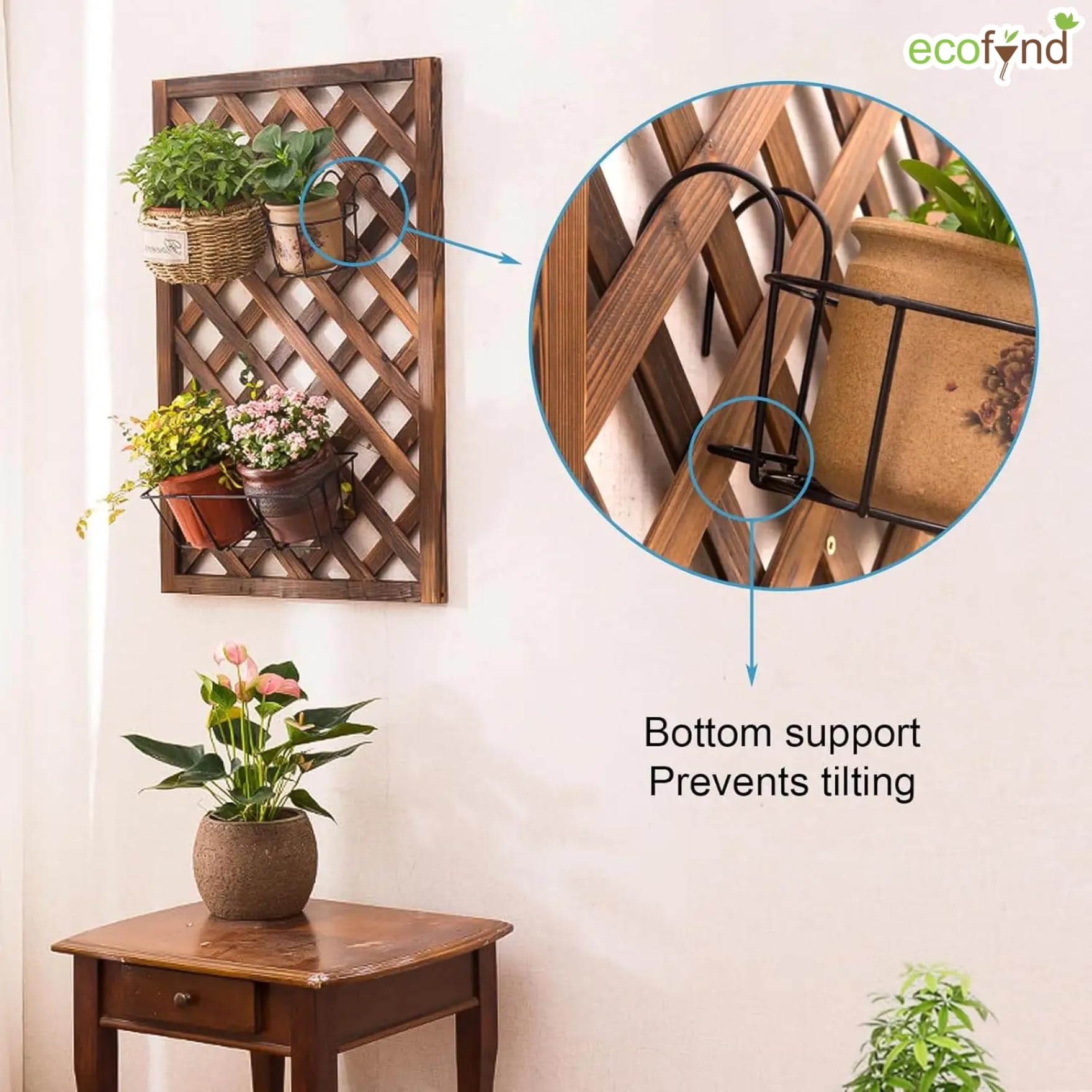 ecofynd Gamla Lot de 1 support rond en métal à suspendre pour pot de fleurs pour balustrade, articles de décoration pour balcon et intérieur (noir, PS028)