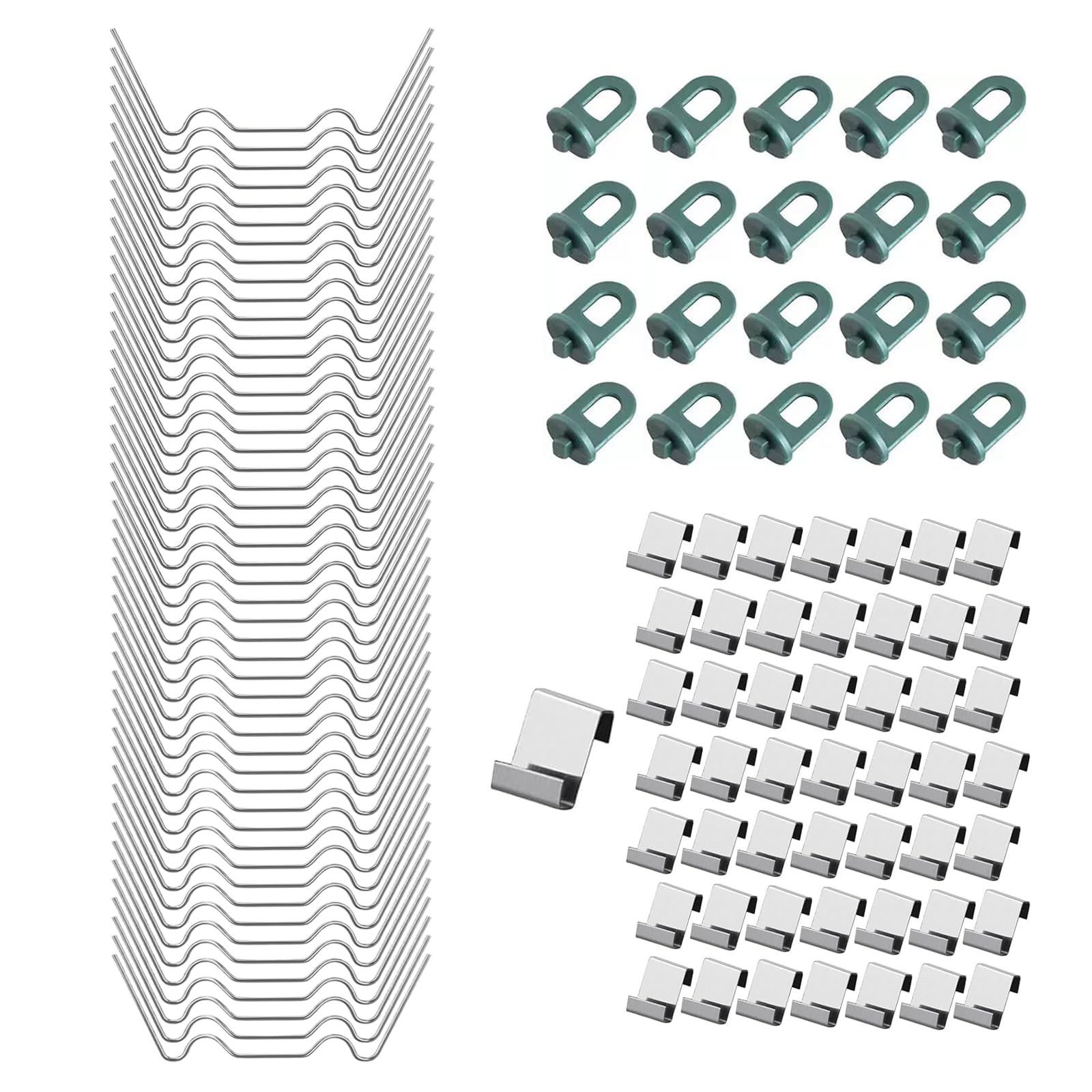 120pcs Greenhouse Clips Set, Stainless Steel 50x W Wire & 50x Z Glazing Clips with 20x Green Plant Support Rings, Rustproof Glass Pane Fixings Replacement Accessories