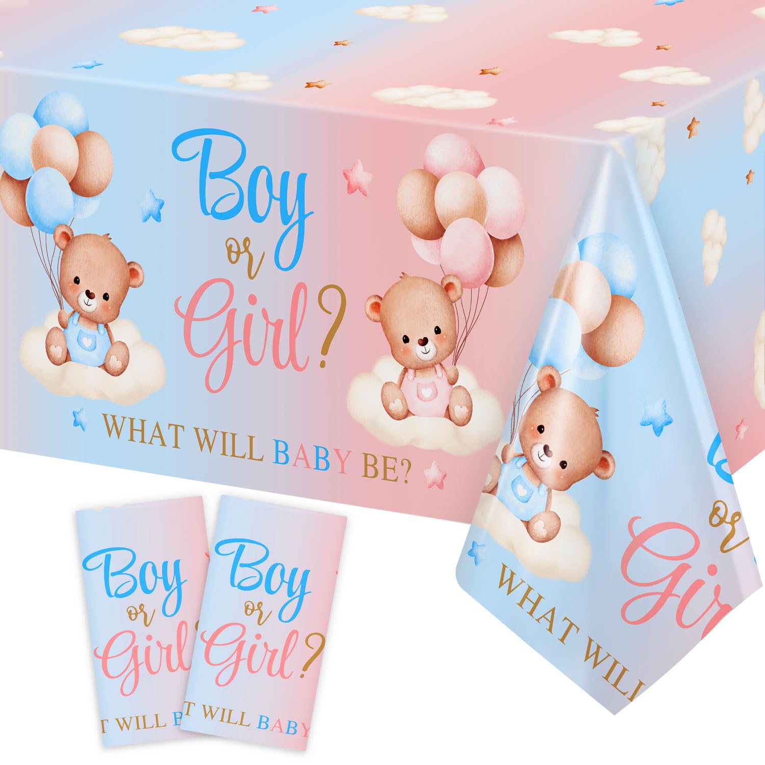 Heboland 2 Pack Bear Gender Reveal Table cloth