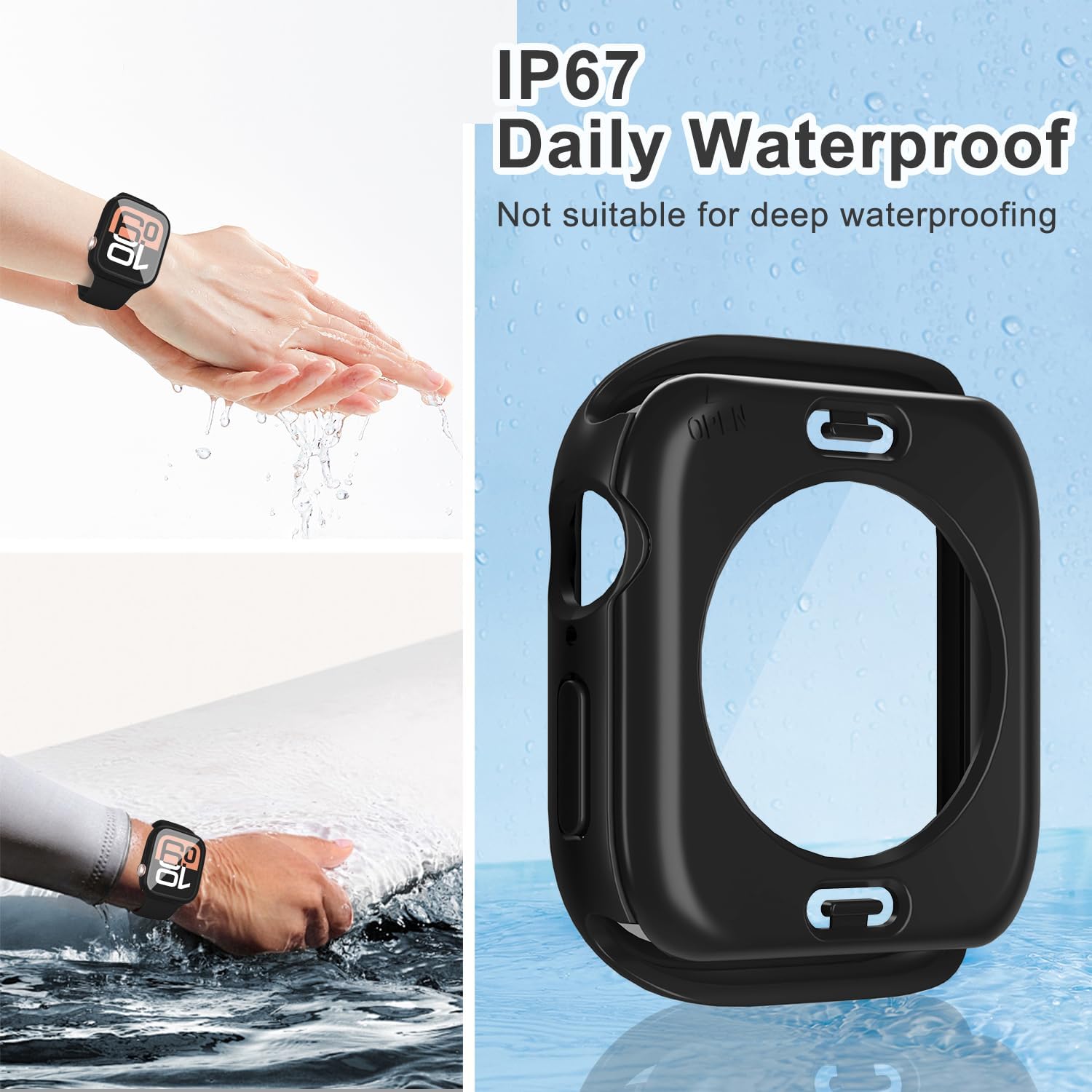 3 in 1 Waterproof Case for Apple Watch Screen Protector 46mm Series 10/Series 11,with Tempered Glass,[360° Protective Front and Back] PC Bumper Face Cover Compatible iWatch Accessories - Image 3