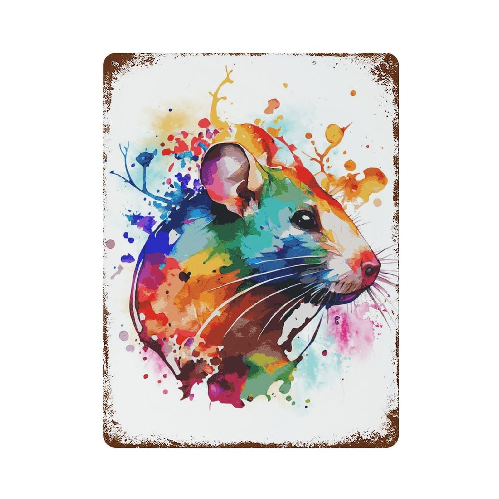 Watercolor Rat Painting Retro Metal Sign 15.7"x11.8", Rustic Home Decor for Garage, Pub Or Kitchen