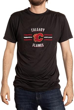 Calhoun NHL Mens Distressed Lines Loose Fit Performance Rashguard Wicking Short Sleeve Shirt