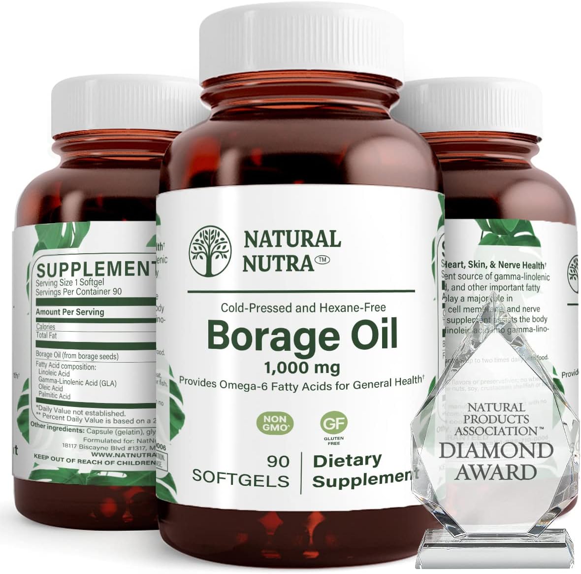 Natural Borage Oil Supplement โ Rich in Gamma-linolenic Acid (GLA), A Potent Omega-6 Essential Fatty Acid Known for Supporting Skin, Nerve, and Joint Health 90 Softgels.