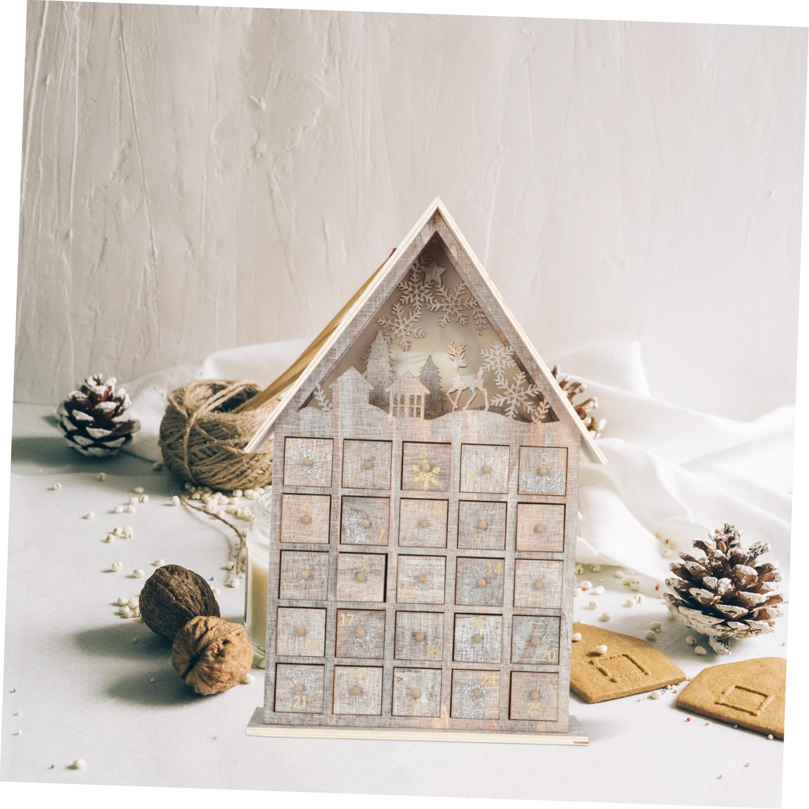 Calendario de Adviento Navideño con Luz de Madera Y Cajón Decoración Luminosa para Escritorio para Niños Y Niñas